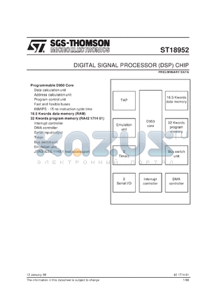 ST18D952 datasheet - DIGITAL SIGNAL PROCESSING CHIP DATASHEET
