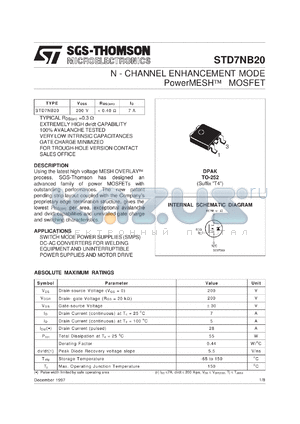 STD7NB20 datasheet - N-CHANNEL ENHANCEMENT MODE POWERMESH MOSFET