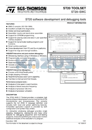 ST20-SWC-PC datasheet - ST20 SOFTWARE DEVELOPMENT AND DEBUGGING TOOLS