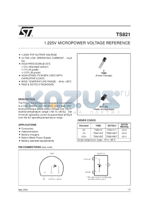 TS821BID datasheet - 1.225V MICROPOWER VOLTAGE REFERENCE