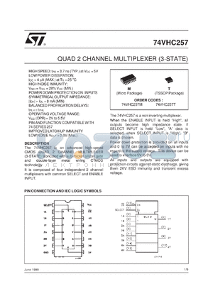 74VHC257 datasheet - QUAD 2 CHANNEL MULTIPLEXER (3-STATE)