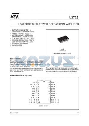 L2726 datasheet - LOW DROP DUAL POWER OPERATIONAL AMPLIFIER