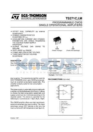 TS271BCN datasheet - PROGRAMMABLE SINGLE CMOS OP-AMPS