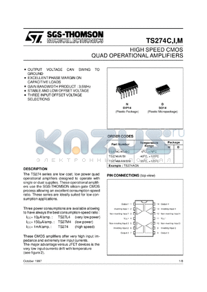 TS274BCD datasheet - HIGH SPEED QUAD CMOS OP-AMPS