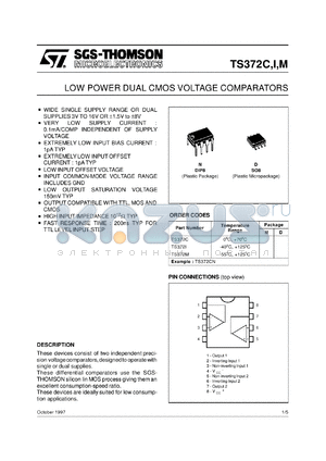 TS372IN datasheet - LOW POWER DUAL CMOS VOLTAGE COMPARATOR