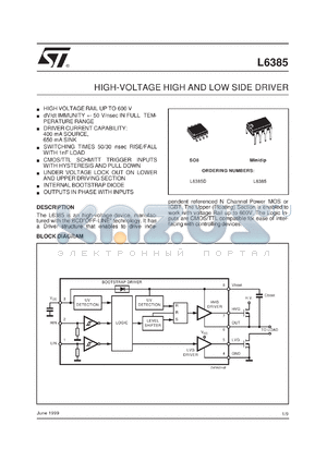 L6385 datasheet - HIGH-VOLTAGE HIGH AND LOW SIDE DRIVER
