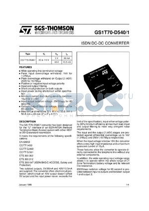 GS1T70-D540/1 datasheet - ISDN DC-DC CONVERTER