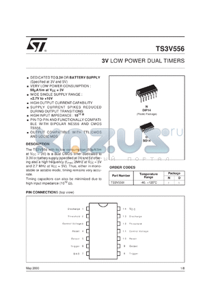 TS3V556ID datasheet - 3V LOW POWER DUAL CMOS TIMER