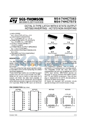 M74HCT563 datasheet - OCTAL D-TYPE LATCH WITH 3 STATE OUTPUT HCT563 INVERTING , HCT573 NON INVERTING