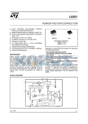 L6561 datasheet - POWER FACTOR CORRECTOR