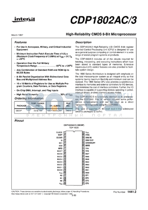 CDP1802AC/3 datasheet - High-Reliability CMOS 8-Bit Microprocessor