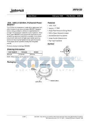 IRF9151 datasheet - -25A, -80V and -100V, 0.150 Ohm, P-Channel Power MOSFETs