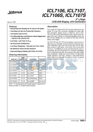 ICL7106S datasheet - 3 ^1/_2 Digit, LCD/LED Display, A/D Converters