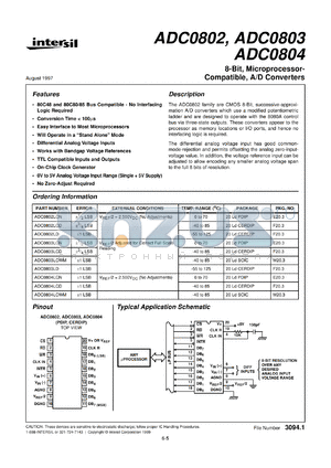 ADC0802 datasheet - 8-Bit, Microprocessor-Compatible, A/D Converters
