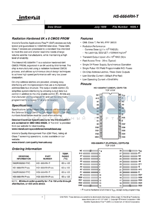 HS-6664RH-T datasheet - Radiation Hardened 8K x 8 CMOS PROM