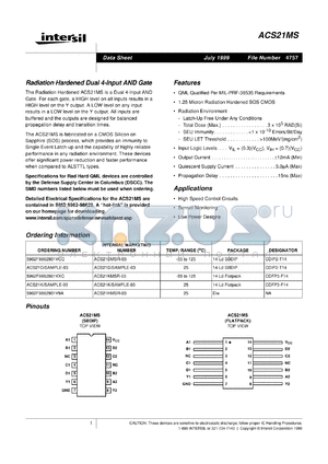 ACS21MS datasheet - Radiation Hardened Dual 4-Input AND Gate