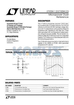 LT1034-2.5 datasheet - Micropower Dual Reference