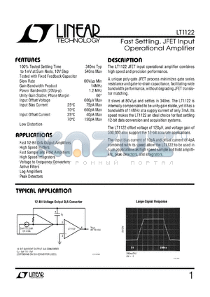 LT1122 datasheet - Fast Settling, JFET Input Operational Amplifier