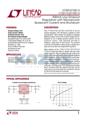 LT1521-3 datasheet - 300mA Low Dropout  Regulators with Micropower  Quiescent Current and Shutdown