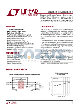 LTC1514-5 datasheet - Step-Up/Step-Down Switched  Capacitor DC/DC Converters  with Low-Battery Comparator