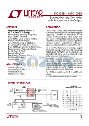 LTC1558-5 datasheet - Backup Battery Controller with Programmable Output