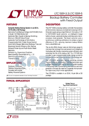 LTC1559-5 datasheet - Backup Battery Controller with Fixed Output