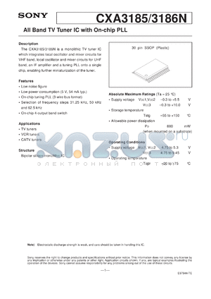 CXA3185N datasheet - All Band TV Tuner IC with On-chip PLL