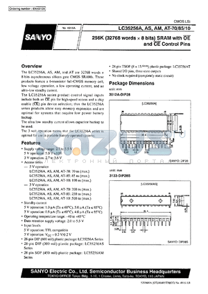 LC35256AM-70 datasheet - 256 K (32768 words x 8 bit) SRAM with OE and CE pins