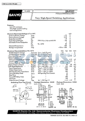 2SJ337 datasheet - P-channel MOS silicon FET, very high-speed switching application