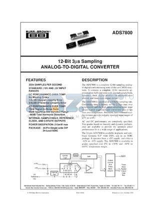 ADS7800AH-BI datasheet - 12-Bit 3µs Sampling Analog-to-Digital Converter