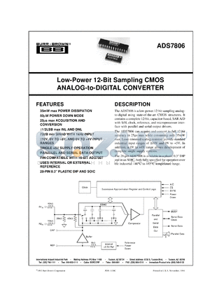 ADS7806UB/1K datasheet - Low-Power 12-Bit Sampling CMOS Analog-to-Digital Converter