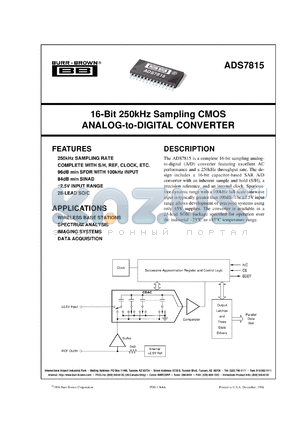 ADS7815U/1K datasheet - 16-Bit 250kHz Sampling CMOS Analog-to-Digital Converter