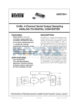 ADS7841E/2K5 datasheet - 12-Bit, 4-Channel Serial Output Sampling Analog-to-Digital Converter