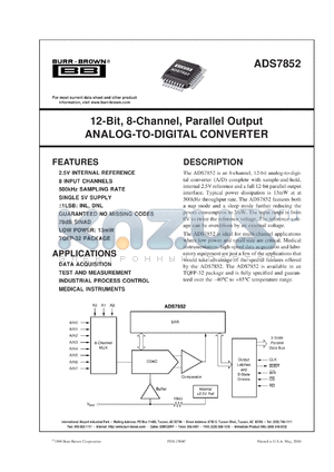 ADS7852YB/250 datasheet - 12-Bit, 8-Channel, Parallel Output Analog-to-Digital Converter