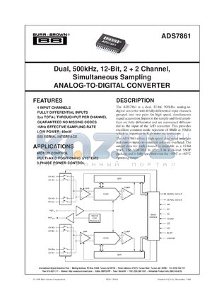 ADS7861E/2K5 datasheet - Dual, 500kHz, 12-Bit, 2 + 2 Channel, Simultaneous Sampling Analog-To-Digital Converter