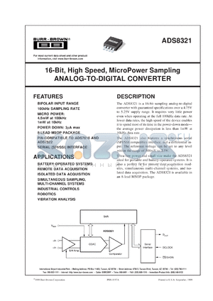 ADS8321E/250 datasheet - 16-Bit, High-Speed, Micro Power Sampling Analog-to-Digital Converter