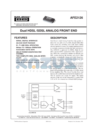 AFE2126E/1K datasheet - Dual HDSL/SDSL Analog Front End