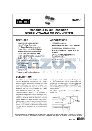 DAC56P datasheet - Monolithic 16-Bit Resolution Digital-to-Analog Converter