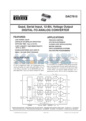 DAC7615E/1K datasheet - Serial Input, 12-Bit, Quad, Voltage Output Digital-to-Analog Converter