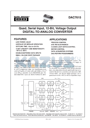 DAC7615UB/1K datasheet - Serial Input, 12-Bit, Quad, Voltage Output Digital-to-Analog Converter