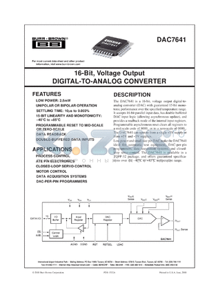 DAC7641YB/2K datasheet - 16-Bit, Voltage Output Digital-to-Analog Converter