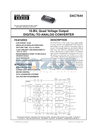 DAC7644E/1K datasheet - 16-Bit, Quad Voltage Output Digital-to-Analog Converter