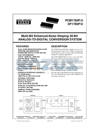 PCM1760P-L datasheet - Multi-Bit Enhanced Noise Shaping 20-Bit A/D Conversion System