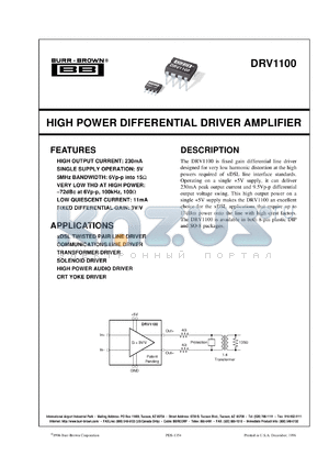DRV1100U/2K5 datasheet - High Power Differential Driver Amplifier