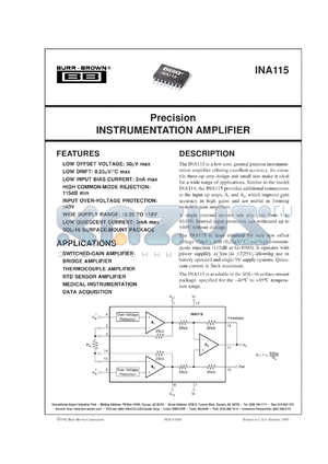 INA115AU/1K datasheet - Precision Instrumentation Amplifier