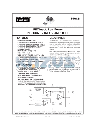 INA121U/2K5 datasheet - FET-Input, Low Power Instrumentation Amplifier