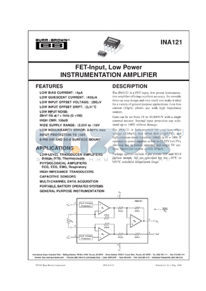 INA121UA/2K5 datasheet - FET-Input, Low Power Instrumentation Amplifier