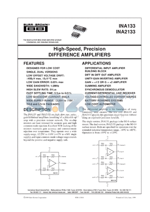 INA133U/2K5 datasheet - High-Speed, Precision DIFFERENCE AMPLIFIERS