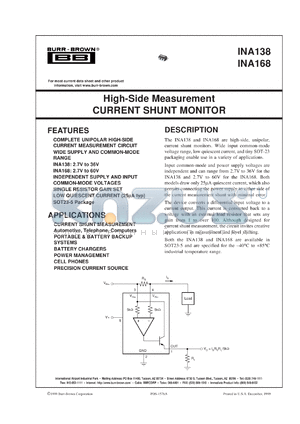 INA138NA/3K datasheet - High-Side Measurement Current Shunt Monitor