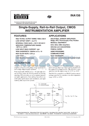 INA156EA datasheet - Single-Supply, Rail-to-Rail Output, CMOS Instrumentation Amplifier